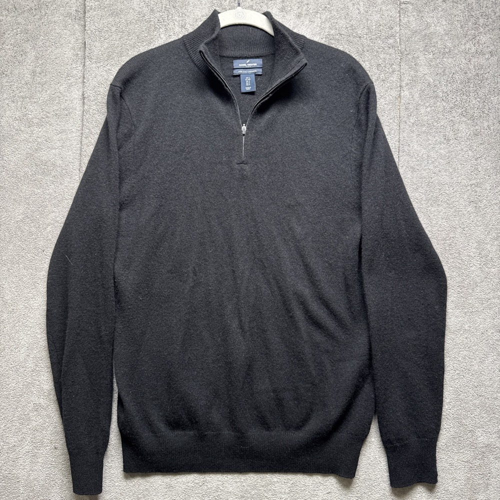 Daniel Hechter Paris‎ Sweater Mens S Black 1/4 Zip 2 Ply Cashmere Pullover
